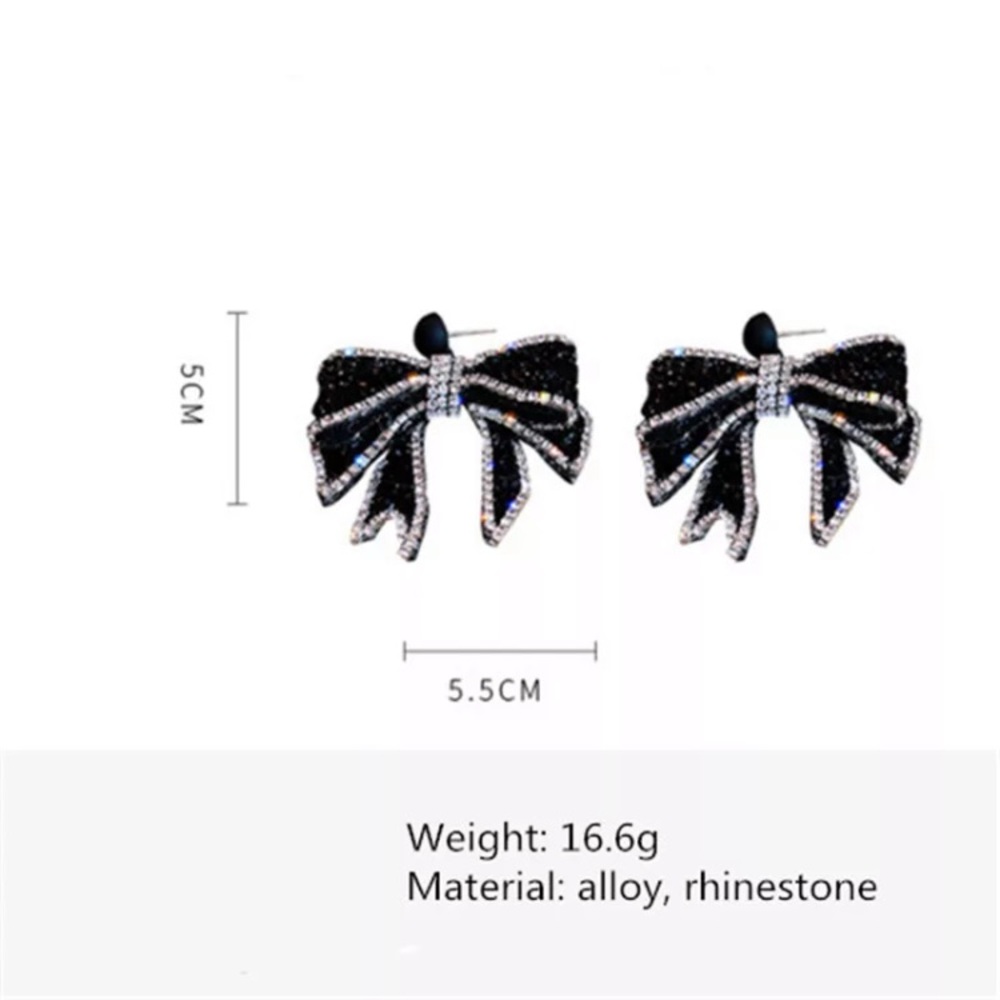 🌟 Black Rhinestone Bowknot Dangle Earrings - Picture 5 of 7